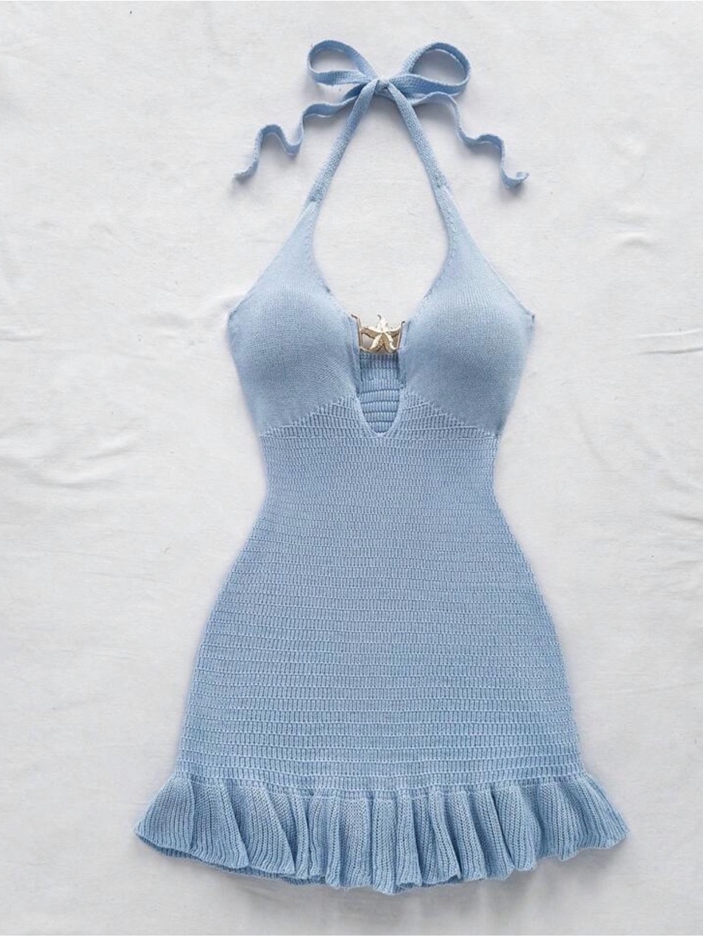 Resortwear - Light Blue Knit Mini Dress